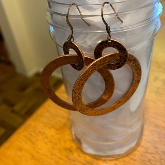 Copper tone Double Circle Dangle earrings - Picture 3 of 5